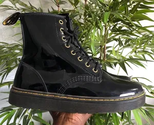 Doc Dr. Martens Zavala Black Patent Leather Combat Boots Chunky Platform Lug Sole Ankle Lace up US Women 9 #gothic #biker #whimsygoth #grunge #streetwear NEW w/o tags thumbnail 1