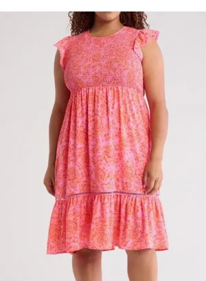 NWT Melrose & Market Floral Smocked Dress Pink Size 2X thumbnail 1