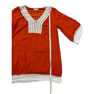 NWOT Entro Long Sleeve Dress‎ Lace Trim Rust Orange Small thumbnail 9
