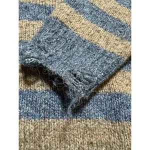 Lumiere Blue and Brown Striped Grunge Distressed Knit Sweater thumbnail 4