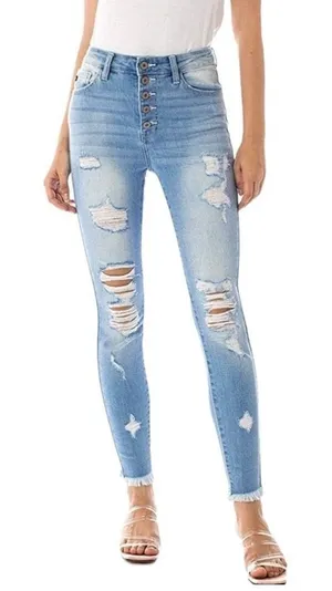 KanCan 3XL Jeans Gemma High Rise Button Fly Distress Holes Stretchy Super Skinny thumbnail 1