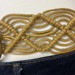 PINK - Victoria's Secret Macrame Corded Belt with Leather Inspired Belt Ends and Brass Buckle thumbnail 3