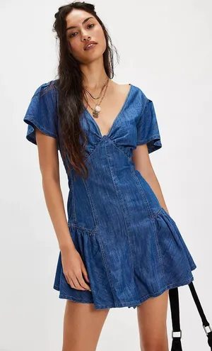 NWT Free People Mia Denim Blue Playsuit. Size Medium thumbnail 1