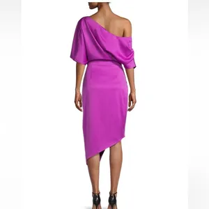 Elliatt Carson Satin One Shoulder Asymmetric‎ Midi Dress Purple Orchid New thumbnail 2
