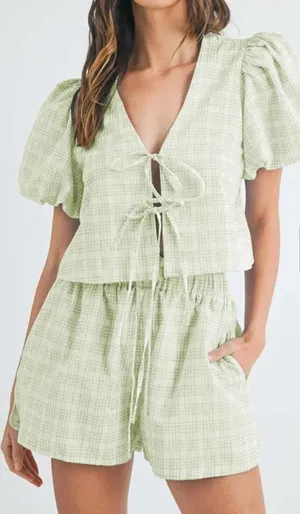 Mable Green Plaid Shorts Set thumbnail 1
