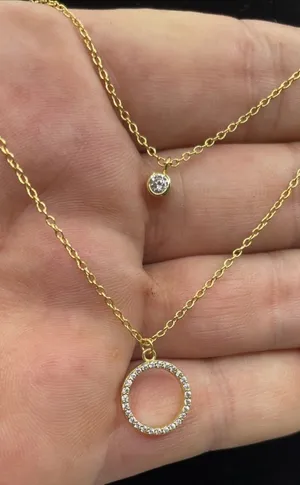 925 Sterling Gold Vermeil CZ Circle Pendant Necklace Layered thumbnail 1