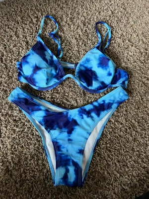 SheIn Blue tie-dye bikini set #swimwear #summer #beachy thumbnail 1