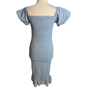 Baltic Born Alana Smocked Midi Dress Blue Off The Shoulder Puff‎ Sz S thumbnail 3