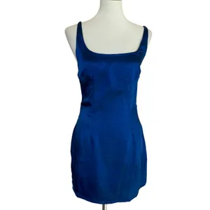 Revolve Blue Satin Mini Slip Dress LARGE Backless Cocktail More to Come $64 NEW thumbnail 4