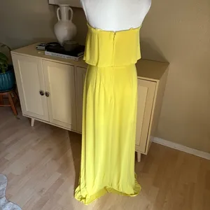 BCBGMaxAzria Felicity Chartreuse Yellow Chiffon Asymmetric Gown Maxi Dress‎ Sz 2 thumbnail 5