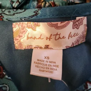 Band of the Free Floral Milkmaid Crop Top Womens Size XS Teal Boho‎ Puff Sleeve thumbnail 3