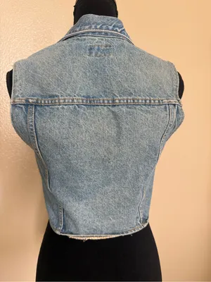 Vintage Kory Intl Blue Denim Vest Small Cropped Zip Front Y2K Grunge Made in USA thumbnail 6