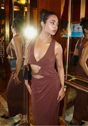 Zara dress fitted bodycon Brown Cutout Midi Party Wedding Coctail thumbnail 10