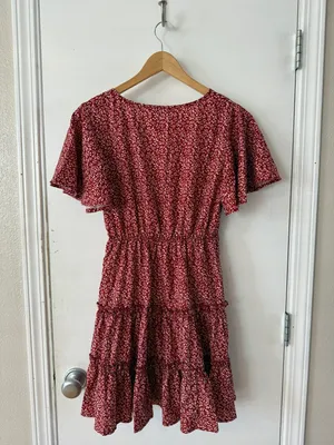 Red Floral Short Sleeve Sundress thumbnail 3