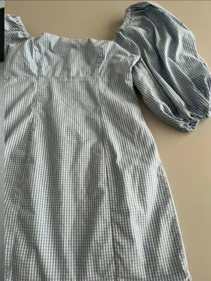 Forever 21 Blue Gingham Puff Sleeve Mini Dress Small thumbnail 4