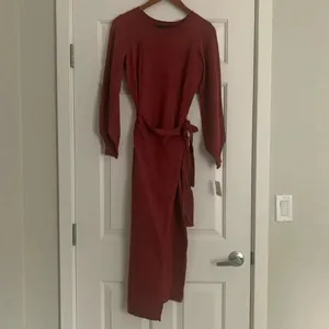 Taylor Faux-Wrap Belted‎ Midi Sweater Dress - Size S - Cognac - NWT thumbnail 5