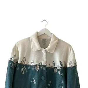 Vintage Teddi Cabin Fever Women's Fleece Novelty Print Teal Embroidered Birds M thumbnail 3