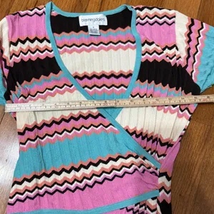 Bloomingdales Pink Turquoise Chevron Zigzag‎ Knit Wrap Midi Dress Vintage Med thumbnail 6