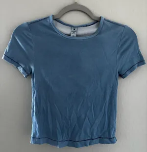 Yogalicious Light Blue Ribbed Short Sleeve‎ Tee thumbnail 1