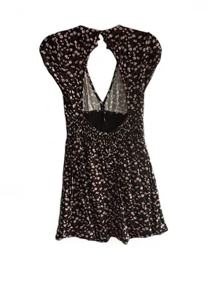 Free People Black Mini Dress with Pink Floral Print thumbnail 2