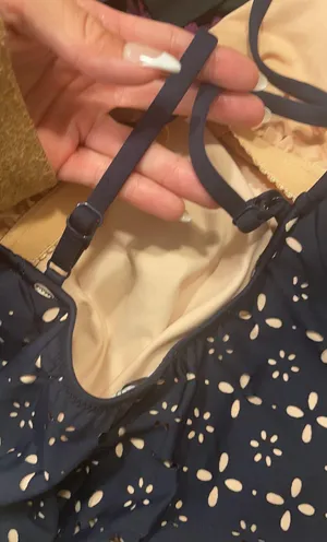 J CREW Navy Blue Beige Eyelet Cutout One-Piece Swimsuit Size 4 thumbnail 5