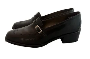 Nicole Shatter Black Leather Wingtip Buckle Loafer Heels Heel Toe Size 7 Women's thumbnail 1