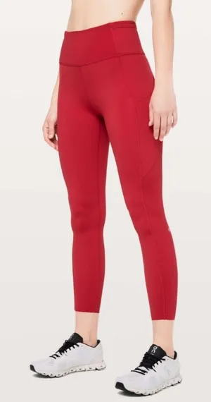 Lululemon Fast & Free 7/8 Tight Dark Red High Rise 25” Inseam Nulux Fabric Sz 4 thumbnail 1