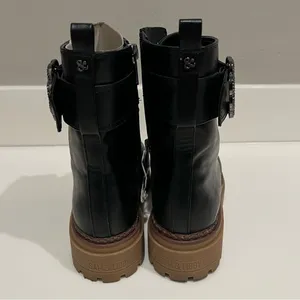 NEW Sam & Libby Vegan Leather Combat boots, lace up/Zipper, black, size 8.5 US thumbnail 3