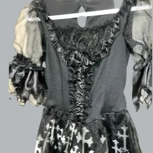 Gothic Black torn shredded look Dress with White Cross Pattern Size L thumbnail 11