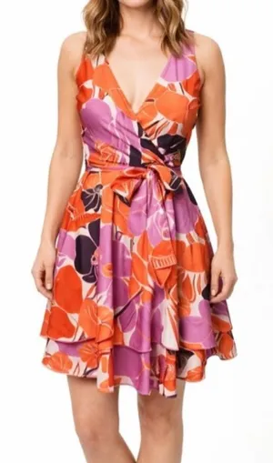 Banana Republic‎ Floral Sleeveless Wrap Dress Red Purple Print Belted Petite 2P thumbnail 1