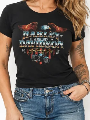 Harley Davidson Women M Moto Motorcycle Biker Girl Graphic Tee Western Grunge thumbnail 3