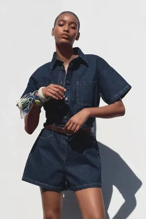 Zara Dark Blue Denim Romper thumbnail 1