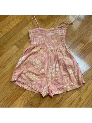 Free People FP One Sammi Shorts Romper 100% Cotton Floral print Orange boho Sz M thumbnail 12