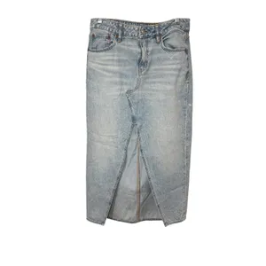 American Eagle Low Rise Maxi Denim Skirt Light Wash Front Slit Size 4 Western thumbnail 2
