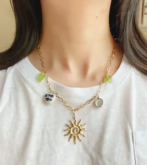 Handmade vintage cottage retro boho fairy funky style quality material mix gold stainless steel necklace🌞🌿 thumbnail 2