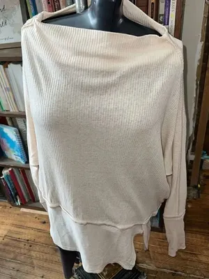 We the Free ribbed cream oversized wide neck M long sleeve top thumbnail 1