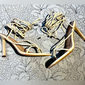 SIMMI LONDON Snake Embossed Cream Square Strappy Lace Up Stiletto Heels Sz 8 thumbnail 8