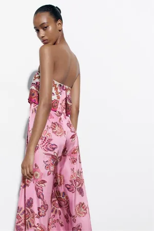 Zara jumpsuit romper wide leg sleeveless boho floral summer vacation casual thumbnail 7
