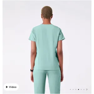 FIGS Casma Three Pocket Scrub Top in Aqua Blue Size XS thumbnail 2