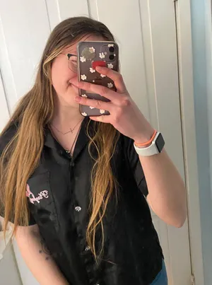 playboy black button up silk pj top  thumbnail 1