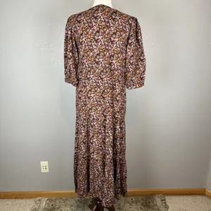 Natural‎ Life Floral Print Boho Tiered Maxi Dress Size XS/S Tie Neck 3/4 Sleeve thumbnail 6