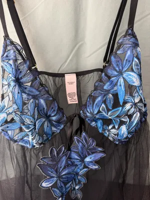 Victoria's Secret Black & Blue Floral Sheer Babydoll Lingerie thumbnail 3