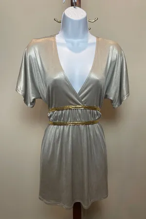 Charlotte Russe V‑Neck Tie‑Back Top Size L Silver Gold New With Tag thumbnail 1
