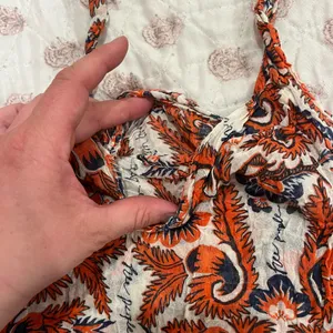 Free People Bohemian Orange Blue floral Patterned thin slouchy bag thumbnail 2