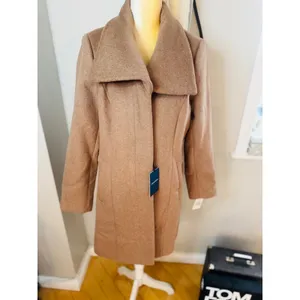 Cole Haan Signature Wide Lapel Wool Blend Coat,‎ Size 12 Camel Classic Chic NWT thumbnail 6