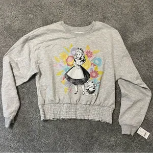 Disney Alice In Wonderland Rabbit Gray Sweatshirt Crewneck Womens thumbnail 1