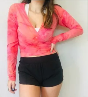Outdoor Voices Tissue Wrap top in bright pink tie dye. New with tags. Size Large thumbnail 1