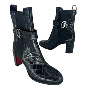 Christian Louboutin Croc Embossed Chelsea Boot 70 Calf Leather in‎ Black Size 37 thumbnail 5