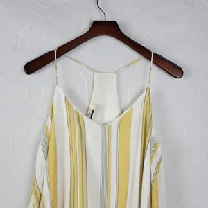Cage Womens Slip Dress L Yellow Striped Babydoll Racerback Spaghetti Strap Mini thumbnail 9