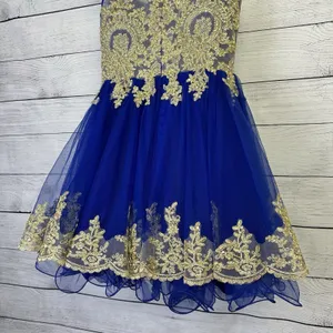 Tulle Prom Homecoming‎ Dress Blue & Gold High Neck Tank Above Knee Length Size 4 thumbnail 7